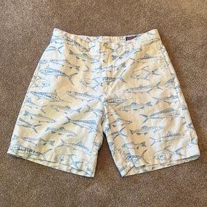 Vineyard Vines Cotton Linen Club Shorts 32 White Blue Fish